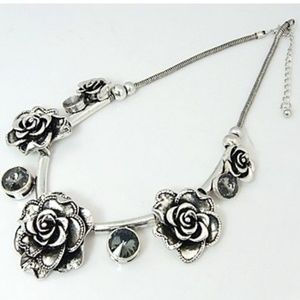 New Heavy Silver Victorian Rhinestone Necklace